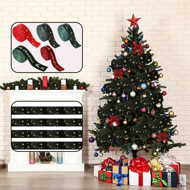 Yhmxh Christmas Velvet Ribbon 0.9 x 78.7 inch, Christmas Ribbon Rolls for Christmas Tree Wreath Flower Bouquet Decoration, Wrapping Ribbons Xmas Decorative Ribbon for Wreath Bow Gift Decor