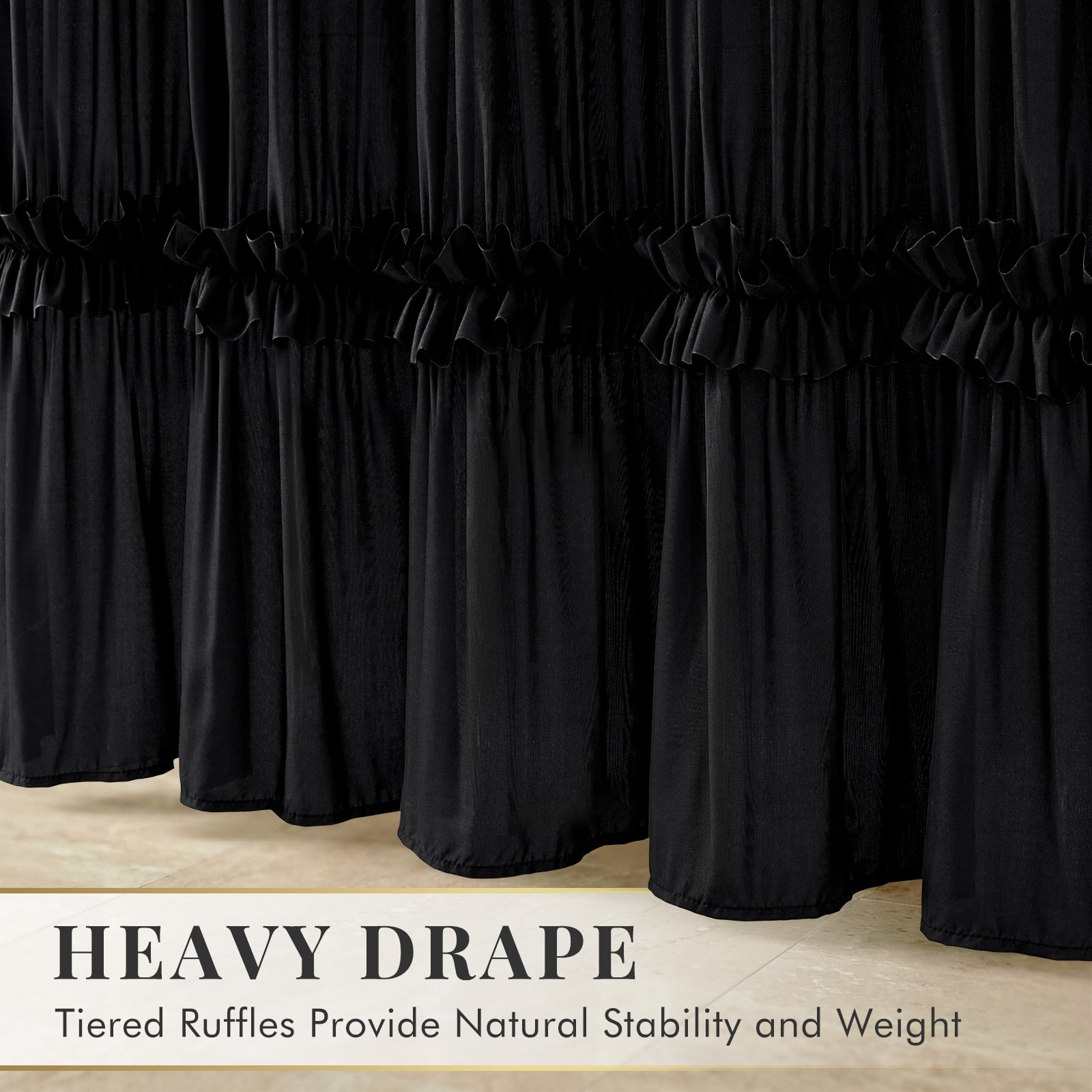 Seasonwood Ruffle Shower Curtain,Black Tiered Fabric Bathroom Curtain for Farmhouse Decor,72 x 72 Inch