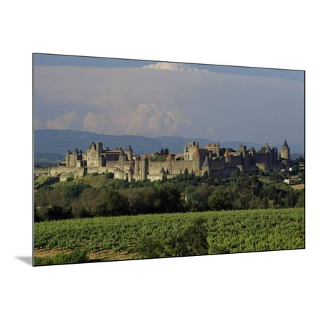 Medieval Hilltop Old Town Fortress in Carcassonne, Department Aude, South of France Wood Mounted Print Wall Art By Achim