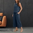 thumbnail image 2 of Zynoxe Two Piece Sets for Women Casual Drawstring Elastic Waist Capri Pants Round Neck Tank Tops Summer Loose Fit Plus Size Lounge Sets with Pockets Navy XXL, 2 of 8
