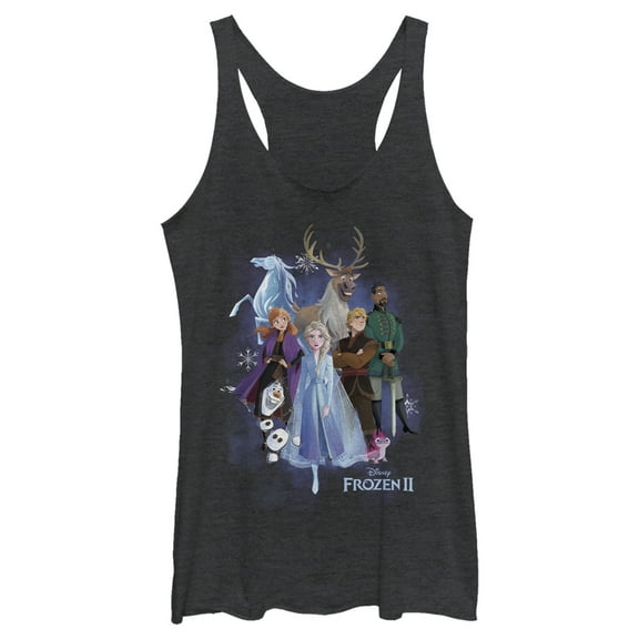 Women's Frozen 2 Character Shot Racerback Tank Top Black Heather X Small