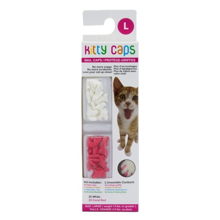 Kitty Caps Nail Caps for Cats | Safe  Stylish & Humane Alternative to Declawing | Stops Snags and Scratches  Large (13 lbs or greater)  Pure White & Coral Red  40 count