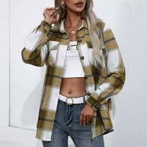 PATLOLLAV Womens Plaid Print Cardigan Button Autumn Coat Blouse Outwear Shirts Outwear