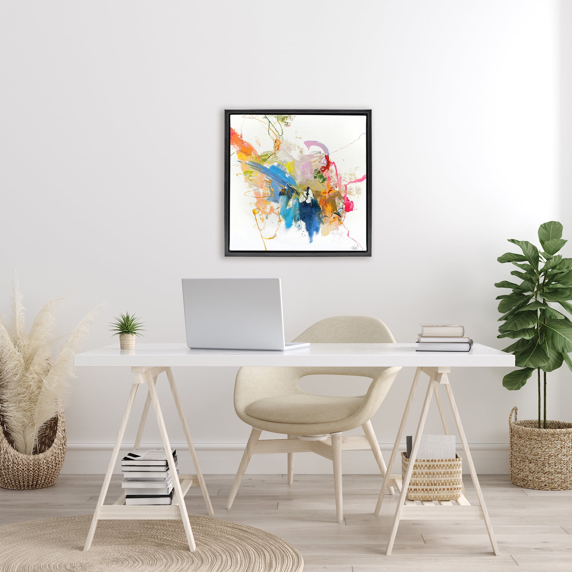 Confident Pink Abstraction Black Framed Floater Canvas Wall Art, design by Design Fabrikken