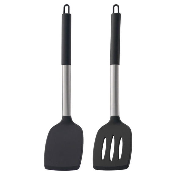 Behome 2 Pack Spatulas, Non Stick Turners with Silicone Handle, High Heat Resistant BPA Free Cooking Utensils, for Fish, Eggs, Pancakes(Black)