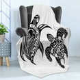 thumbnail image 4 of Turtle Soft Flannel Fleece Throw Blanket, Style Theme Featured Loggerhead Art Print, Cozy Plush for Indoor and Outdoor Use, 50" x 60", White and Black, by Ambesonne, 4 of 5