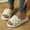 Beige, variant on Womens Slide Slippers, Open Toe Warm Indoor Non Slip Fuzzy Slippers Home Shoes Wine Size 7.5-8.5