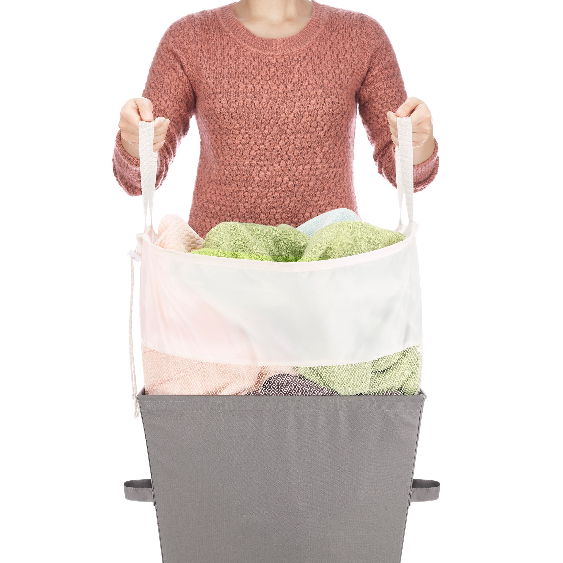 Whitmor Easycare Laundry Hamper with Removable Fabric Liner, Greystone
