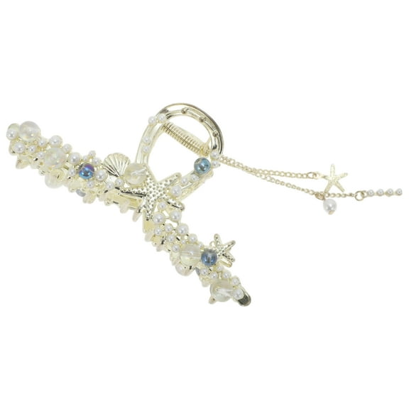 Unique Bargains 1 Pc Fashion Starfish Hair Clips for Home Gold Tone White