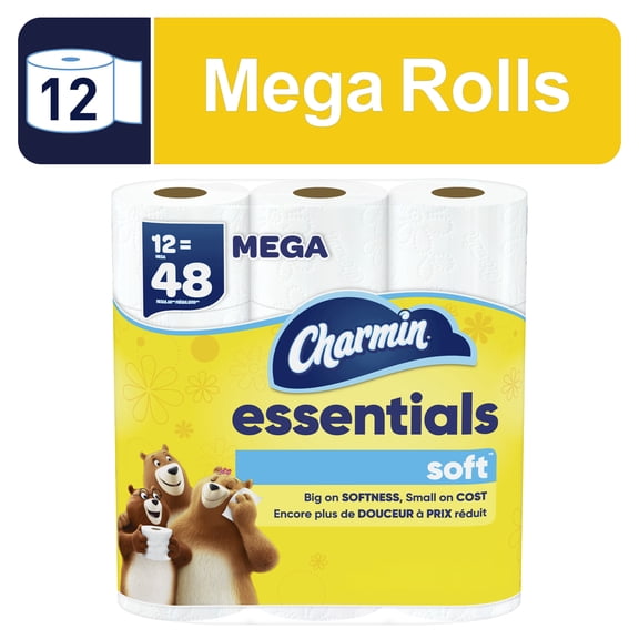 Charmin Essentials Soft Toilet Paper 12 Mega Rolls, 330 Sheets Per Roll
