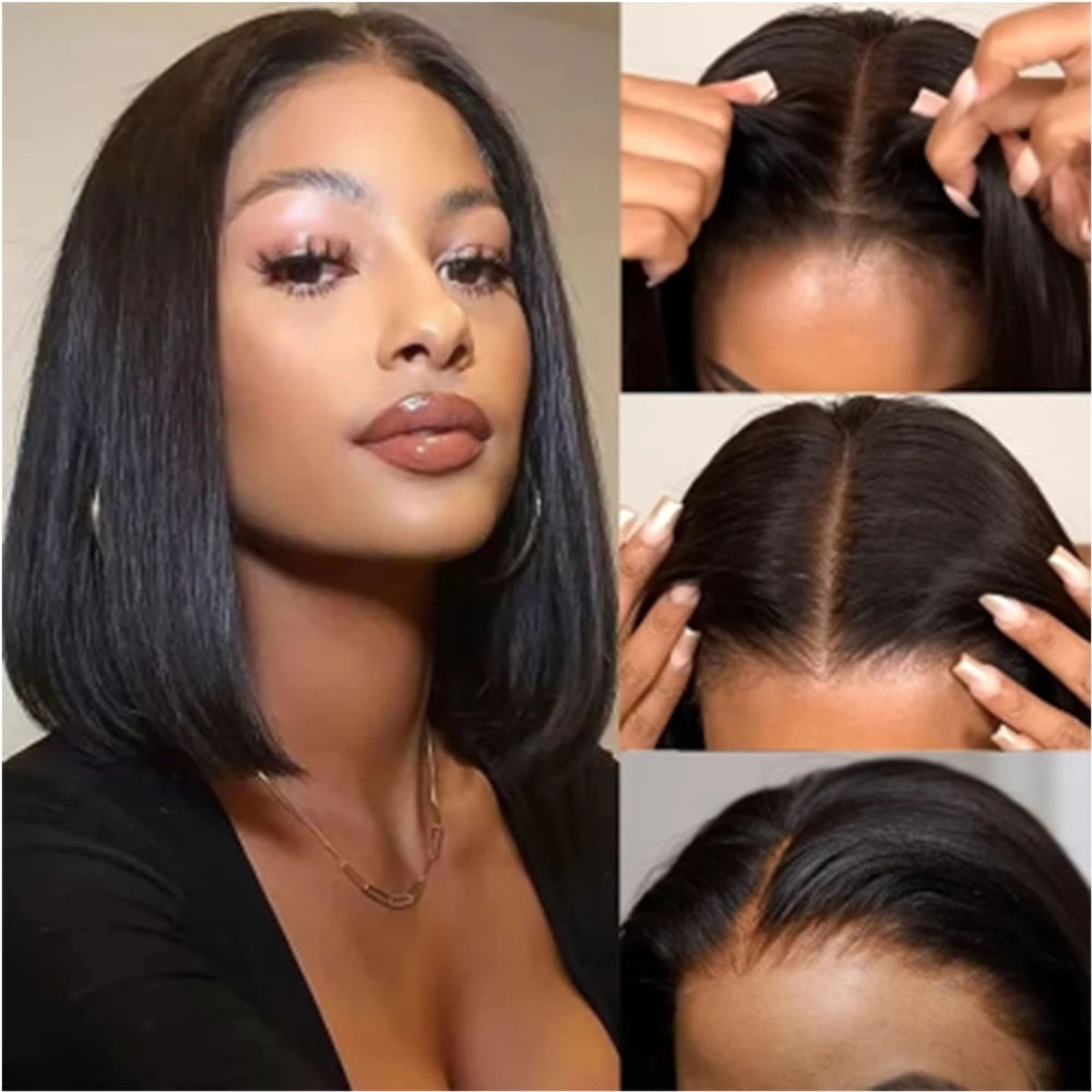 Straight Wig Human Hair 4×4 Lace Front Short T part Bob Wig for Women Indian Hair