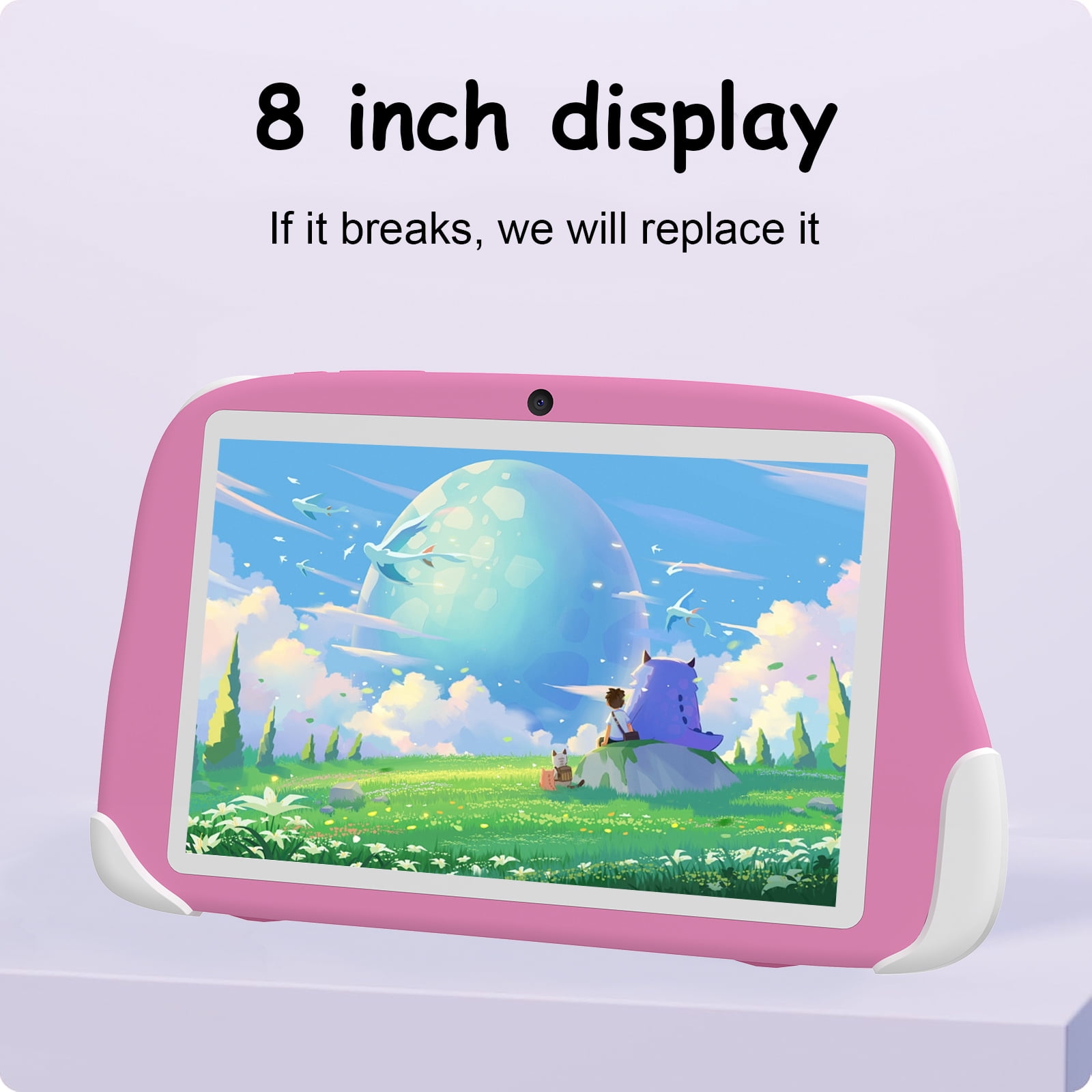 Peicheng Tablet, 8-inch IPS HD Screen Android Tablet for Kids with Protective Case, Parental Contral, 4000mAh battery, Pre-Installed Apps for Learning and Play, Pink