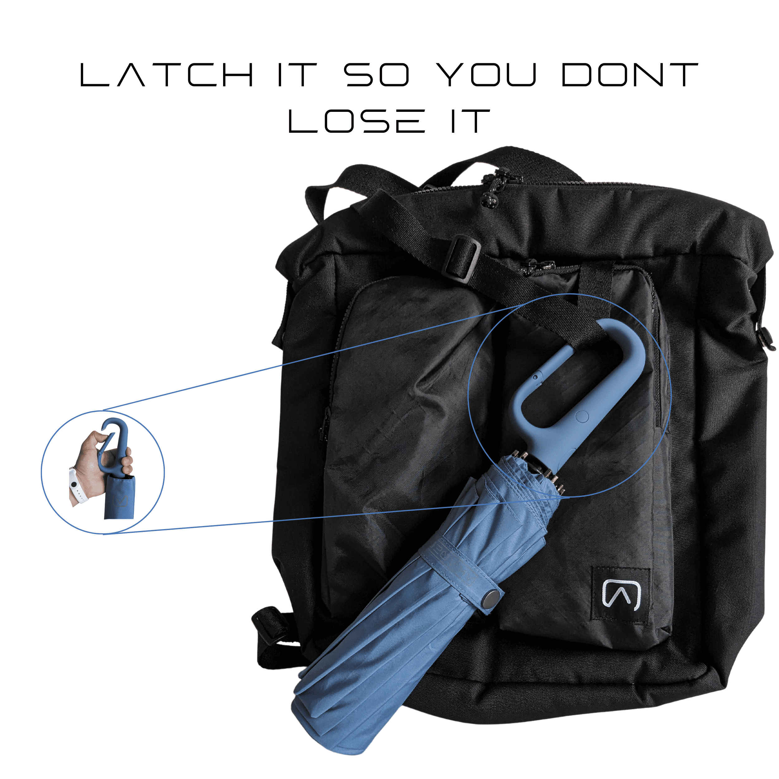 URBN ELEMNTS Compact Travel Umbrella, Soft Latch Carabiner Handle, Auto Open Close, Steel, Rapid Dry, Blue, 1 Count