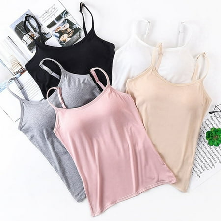 Women Padded Bra Camisole Top Vest Female Camisole With Built In Bra Black M