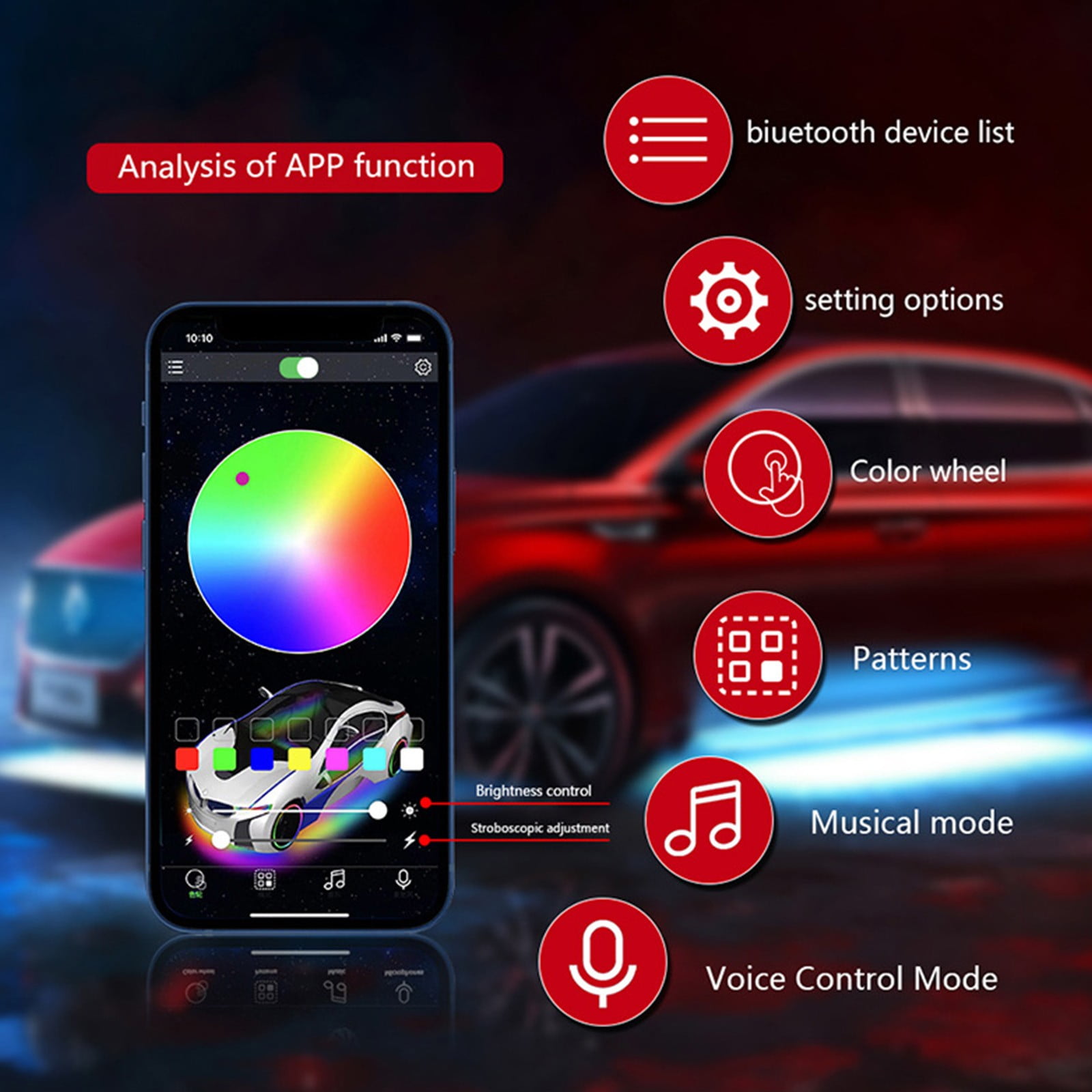RGB Car Chassis Light Kit, Bluetooth Remote Control Underglow Lights with Music Sync, Waterproof LED Pods for Truck SUV ATV UTV, Car Interior and Exterior Atmosphere Neon Lights Decoration