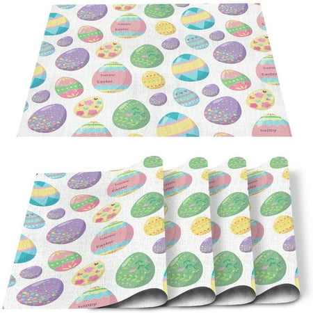 

SPXUBZ Easter Placemats Happy Easter Eggs 18x12 Inch Placemats for Family Table Holiday Decoration Placemat Set of 4