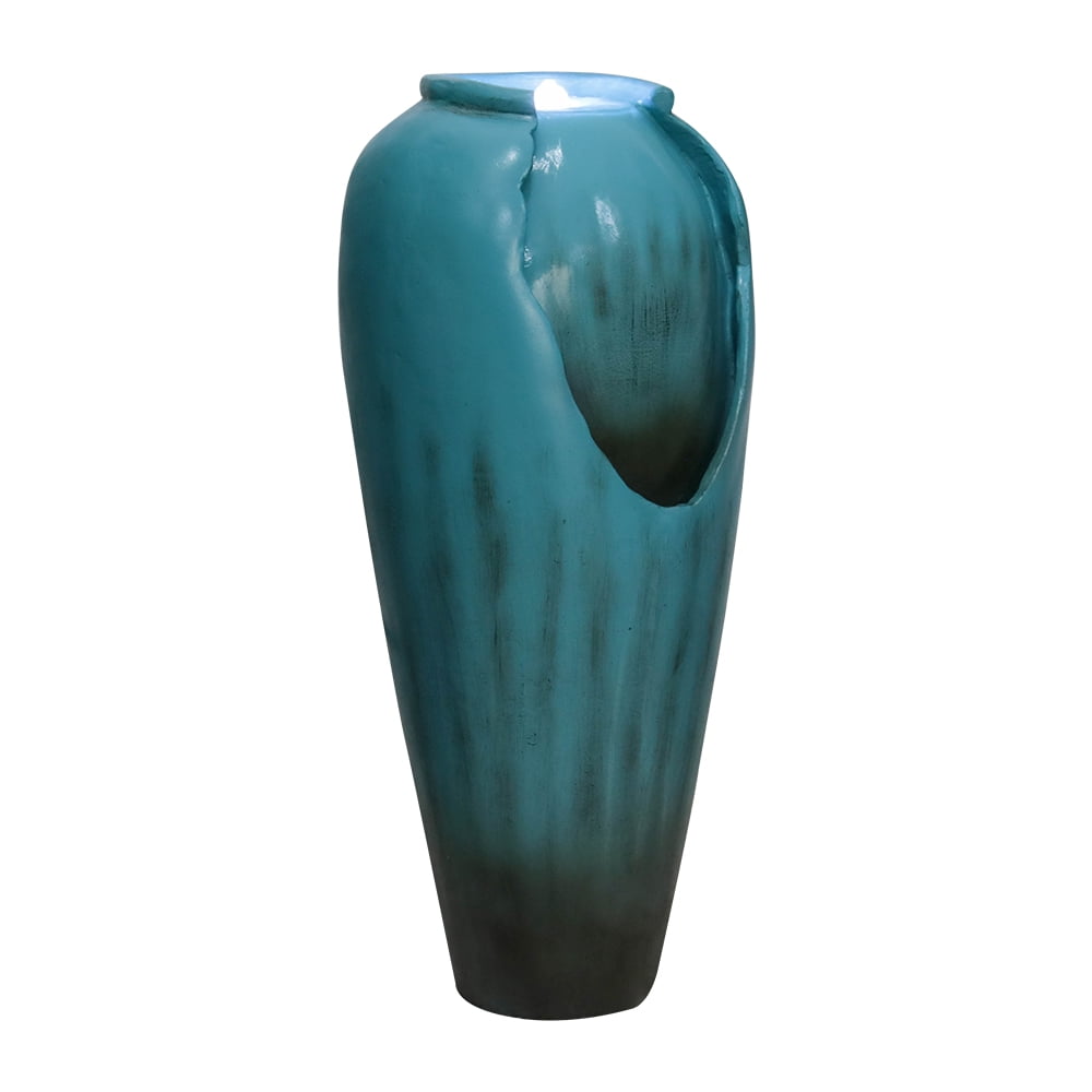 Outdoor Concrete Vase Water Fountain Patio Garden Water Feature with LED Light and Submersible Pump for Home, Office Garden, Yard Art Decor