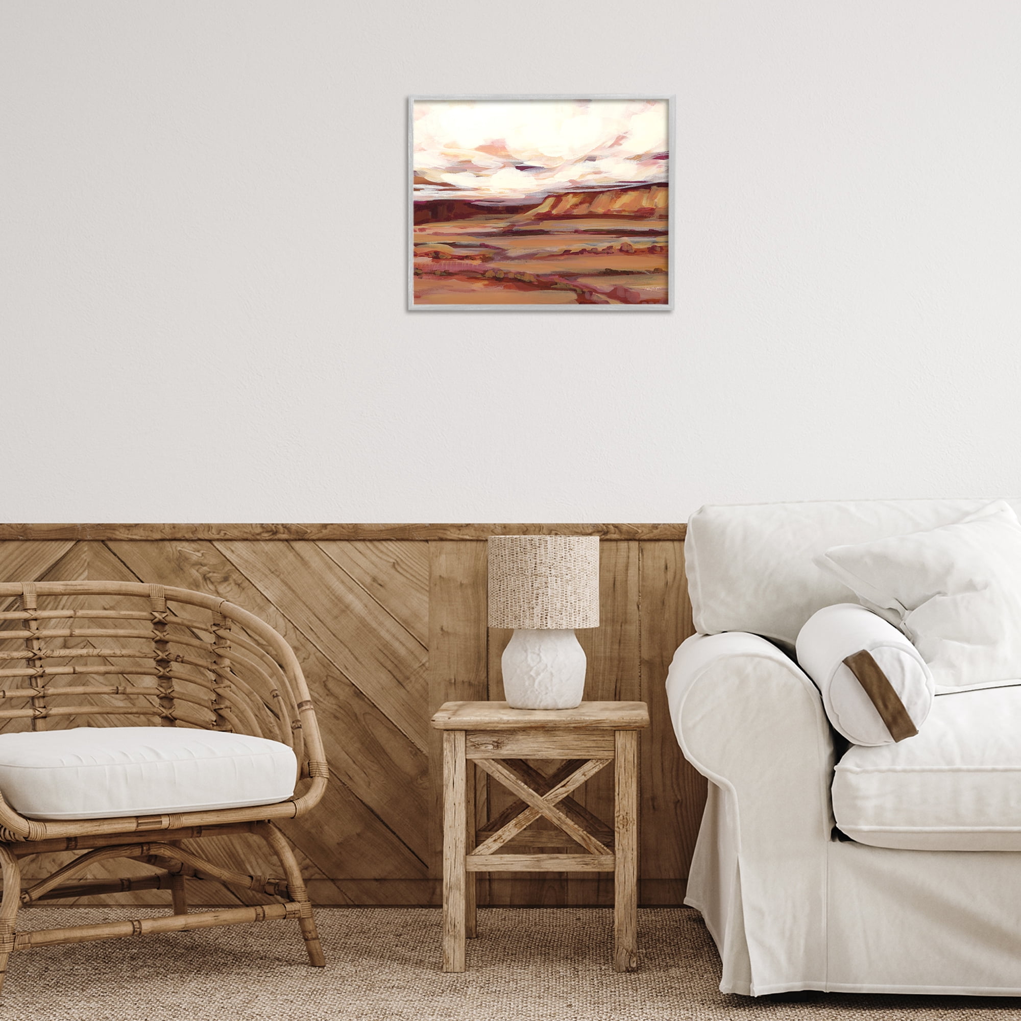 Stupell Industries Mauve Mesa Landscape Landscape Painting Gray Framed Art Print Wall Art, 20 x 16