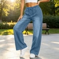 thumbnail image 5 of QQZ Wide Leg Loose Jeans For Women, Drawstring Elastic High Waist Denim Pants, Large Patch Pockets Full‑Length Trendy Jeans For Home Office Travel Daily Casual Wear, 5 of 6