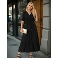 thumbnail image 2 of DARING DIVA Maxi V Neck Half Sleeve Drawstring Waisted Slit Dress S Black, 2 of 8