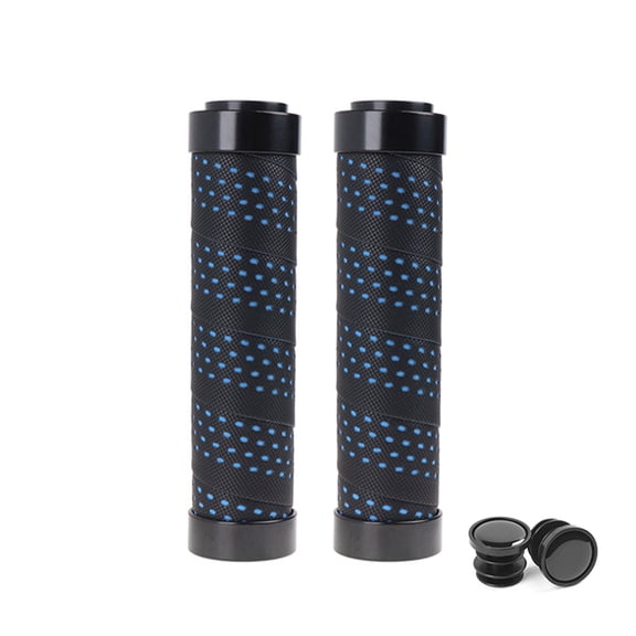 Bike Handle Grips Mountain Bike Grips Lock On, Anti-Slip Shock Absorbing Bike Handlebar Grips for 22.2mm, B,2 x Bike Handle Grips 2 x Handlebar cover plug,Black&Blue