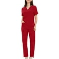thumbnail image 4 of Women Scrubs Set Uniform Short Sleeve V-Neck Top Elastic Waist Straight Leg Pants with Pockets,Summer Scrubs Top and Pants Workwear, 4 of 5