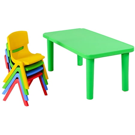 Kids Plastic Table And 4 Chairs Set Colorful Play School Home Fun