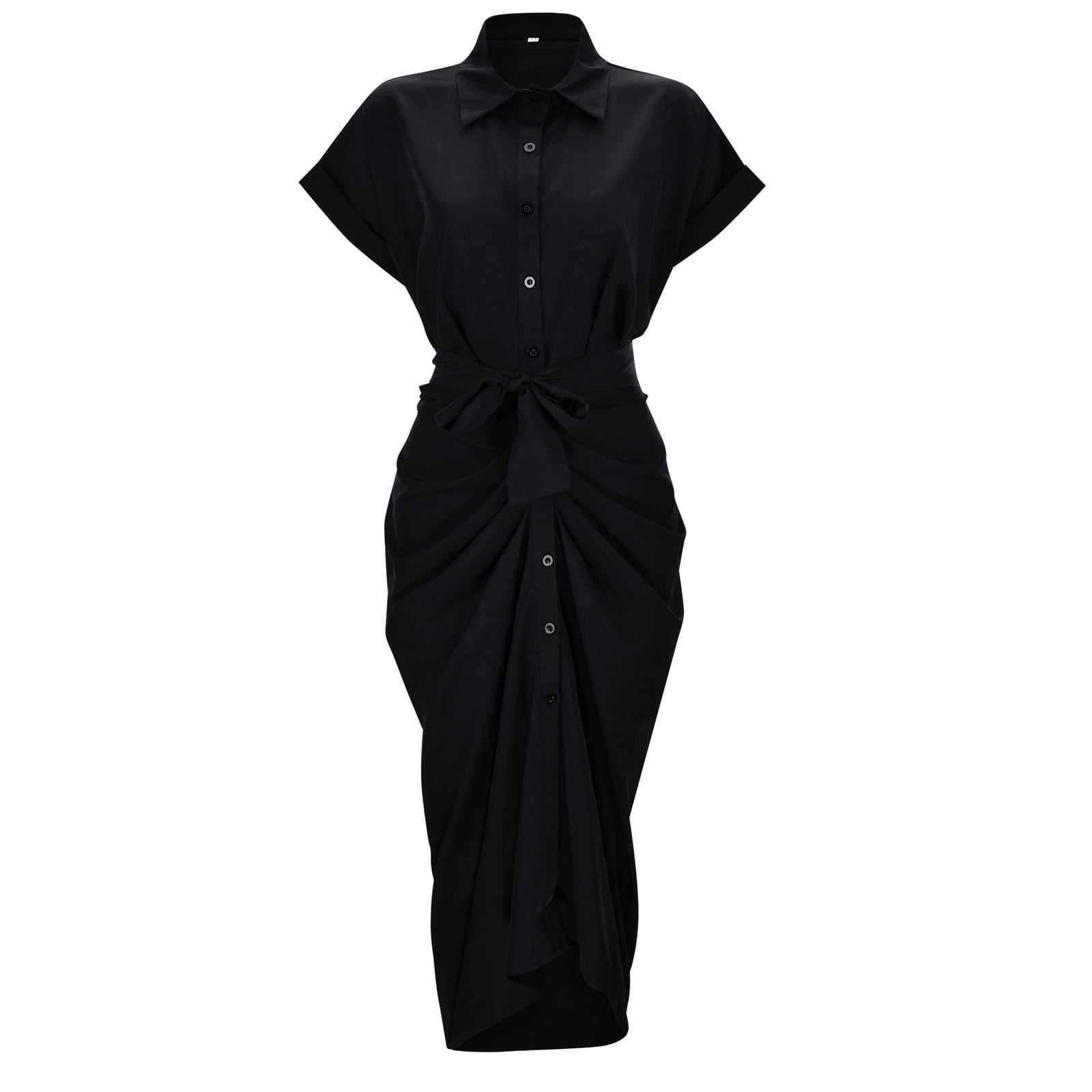 Jamsmile Women Shirt Dress Summer Casual Button Down Solid Color Short Sleeve Belted Shirts Dress Elegant Loose Midi Dress Clothes