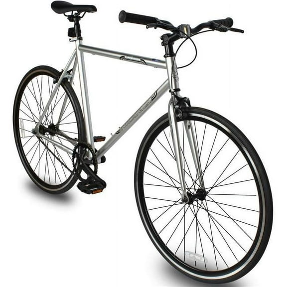 48 cm Hi-Ten Steel & Aluminum Frame Fixed Gear Road Bicycle, Chrome Silver