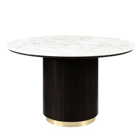 Contemporary Round Table: Artificial Marble And Gold Details Stylish -colored Table With Marble Dining Top