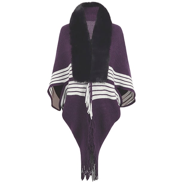 Capa de mujer, abrigo tipo chal grueso y suelto de punto, bufanda de cuello artificial, abrigo con capucha, capa para mujer