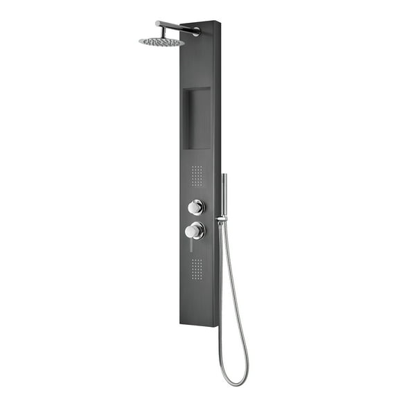 AquaNiche 8-in Rain Showerhead Showerspa with 4-Body Jets Built-in Niche and Handshower Gun Metal Black