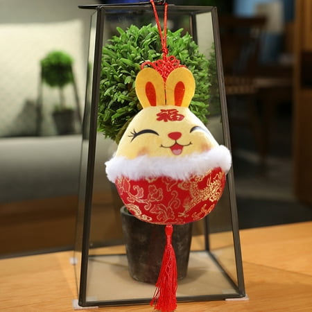 

MEIDELI Bunny Plush Doll Gifts Chinese Knot Tassels Exquisite Chinese Zodiac Mascot Rabbit Plush Animal Doll Pendant