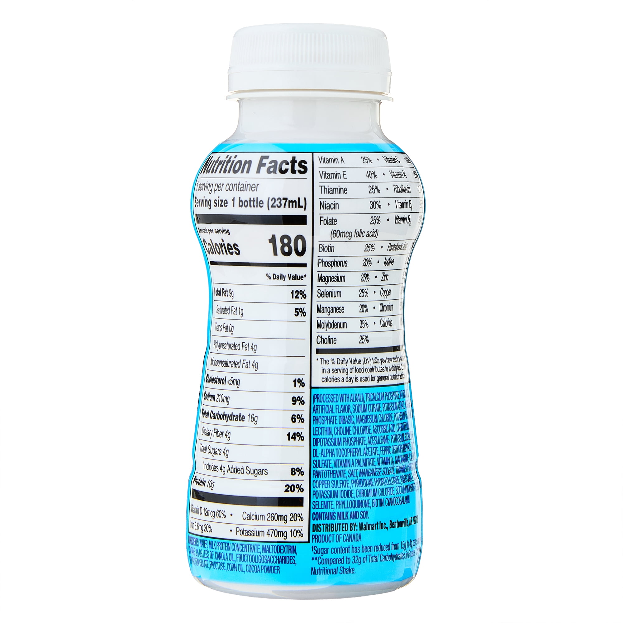 Equate Reduced Sugar Formula Nutritional Shakes, Chocolate, 8 fl oz, 16 Count