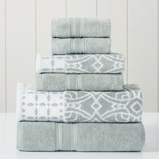 Modern Threads 6 Piece Yarn Dyed Jacquard/Solid Towel Set, Ophelia, STONE.