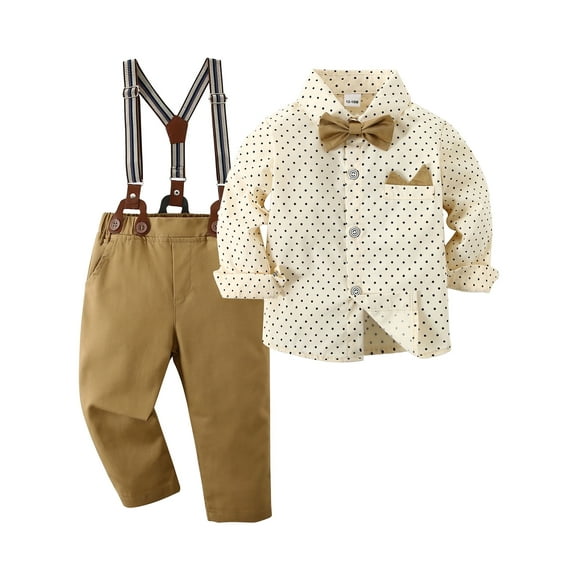 Toddler Baby Boy Clothes Suit 1-5T Gentleman Party Formal Dress Shirt Bowtie Suspender Pants 3pcs