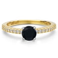 thumbnail image 3 of Gem Stone King 14K Yellow Gold Black Onyx and Lab Grown Diamond Engagement Ring for Women | 0.64 Cttw | Round 5MM | Gemstone December Birthstone | Size 9, 3 of 6