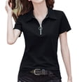 thumbnail image 1 of Gibobby Blusas Termicas Dama Mujeres Cremallera Casual Camisas diarias Cuello en V Manga corta Camiseta Tops Túnica Blusa delgada（Negro， M), 1 of 5