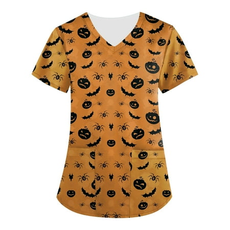 

CHMORA Women Scrubs Top V-Neck Print（Wine，4XL）