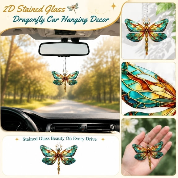 Home Decor, Stained Glass Window Hanging, Vintage Home Decor, Bohemian Decor, Decor for Indoor, 3.5X4 Inch 2D Simulated Stained Glass Dragonfly Acrylic Hanging Ornament,