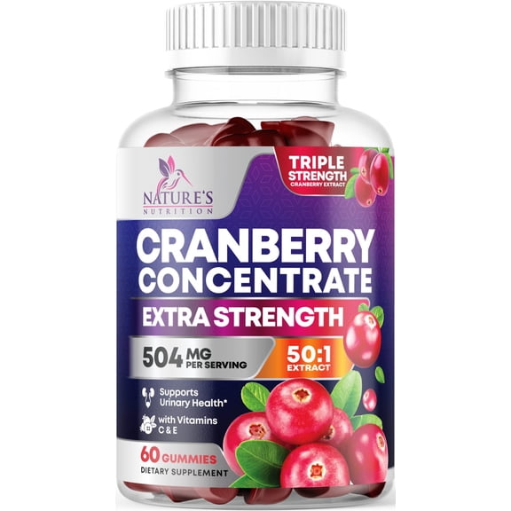 Cranberry Extract 504mg Per Serving - Cranberry Gummies for Urinary Tract Health Support - Helps Cleanse & Protect, Cran Berry Gummy Supplement   Vitamin C, Chewable Cran for Women - 60 Gummies