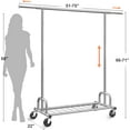 thumbnail image 2 of Single Rail Garment Rack on Wheels 450lbs Heavy Duty Clothes Rack with Shelves Rolling Clothing Rack with Extensible Size 71"L, Portable Adjustable for Hanging Clothes, Chrome Finish, 2 of 7