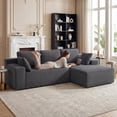 thumbnail image 6 of 96" L-Shape Modular Cloud Couch, 3-Seater Deep Seat Corduroy Sectional Sofa, Dark Gray, 6 of 8