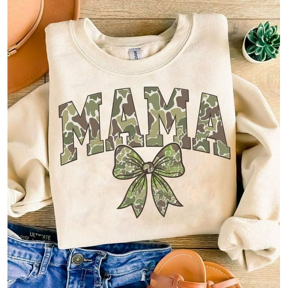 Mama Camo Coquette Bow Sweater, Old School Girls Camo Bow Hunting Fall Mama Sweatshirt