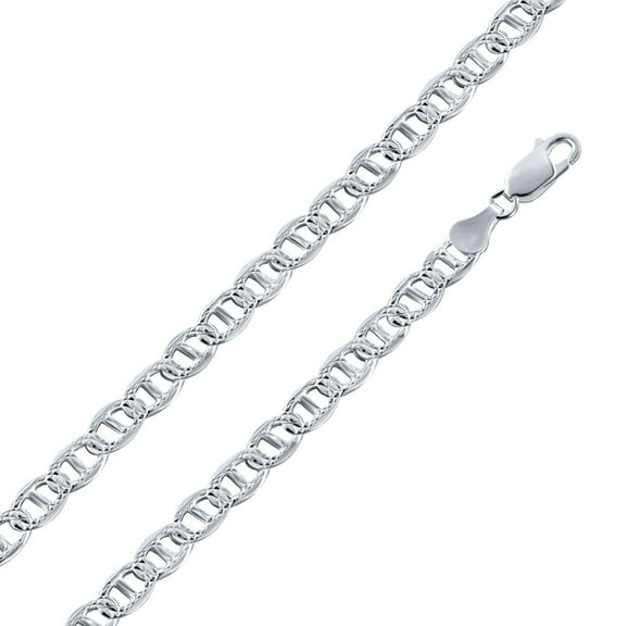 925 Sterling Silver Pave Flat Marina 120 Diamond-Cut 5.2mm Chain Made in Italy 20" Jewelry Female