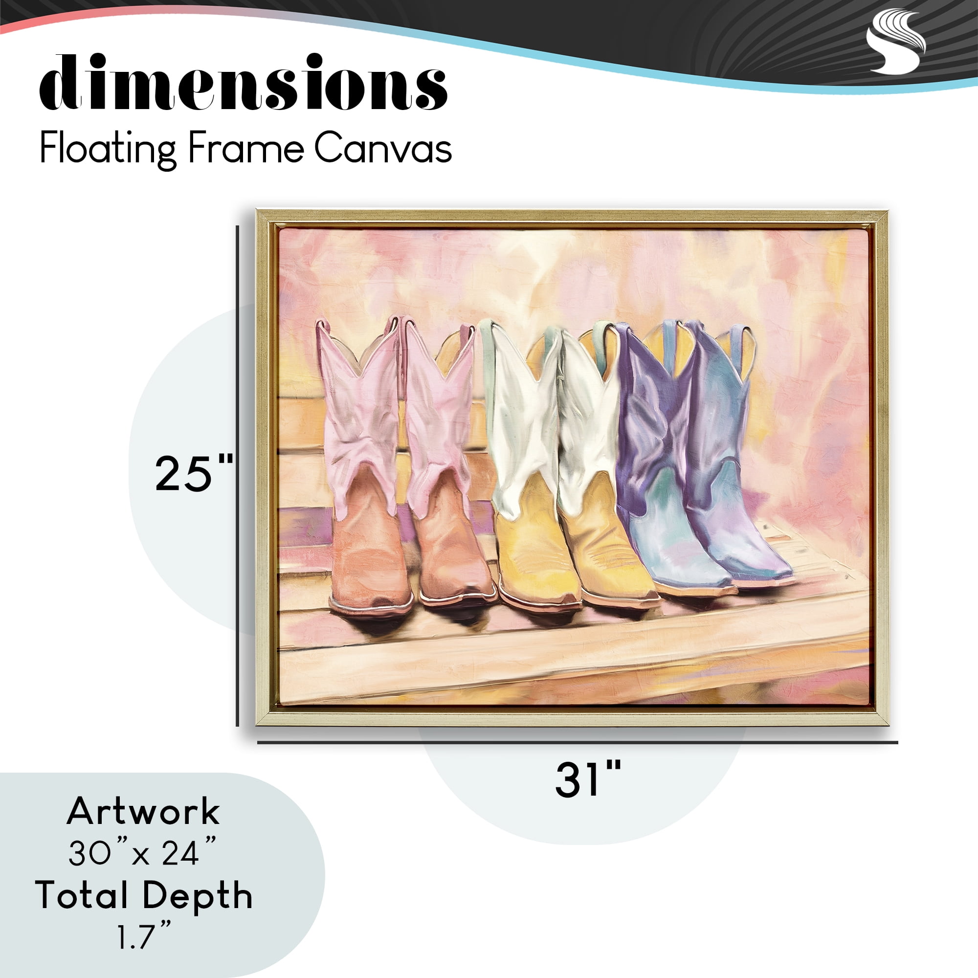 Painted Boots Trio Gold Framed Floater Canvas Wall Art, design by Kim Allen