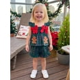 thumbnail image 5 of RUINIXCW Toddler Baby Girl Christmas Outfit Infant Baby Girls Xma Clothes Deer Santa Gingerbread Embroidery Fly Sleeve Plaid Smocked Tops Shorts Set, 5 of 9