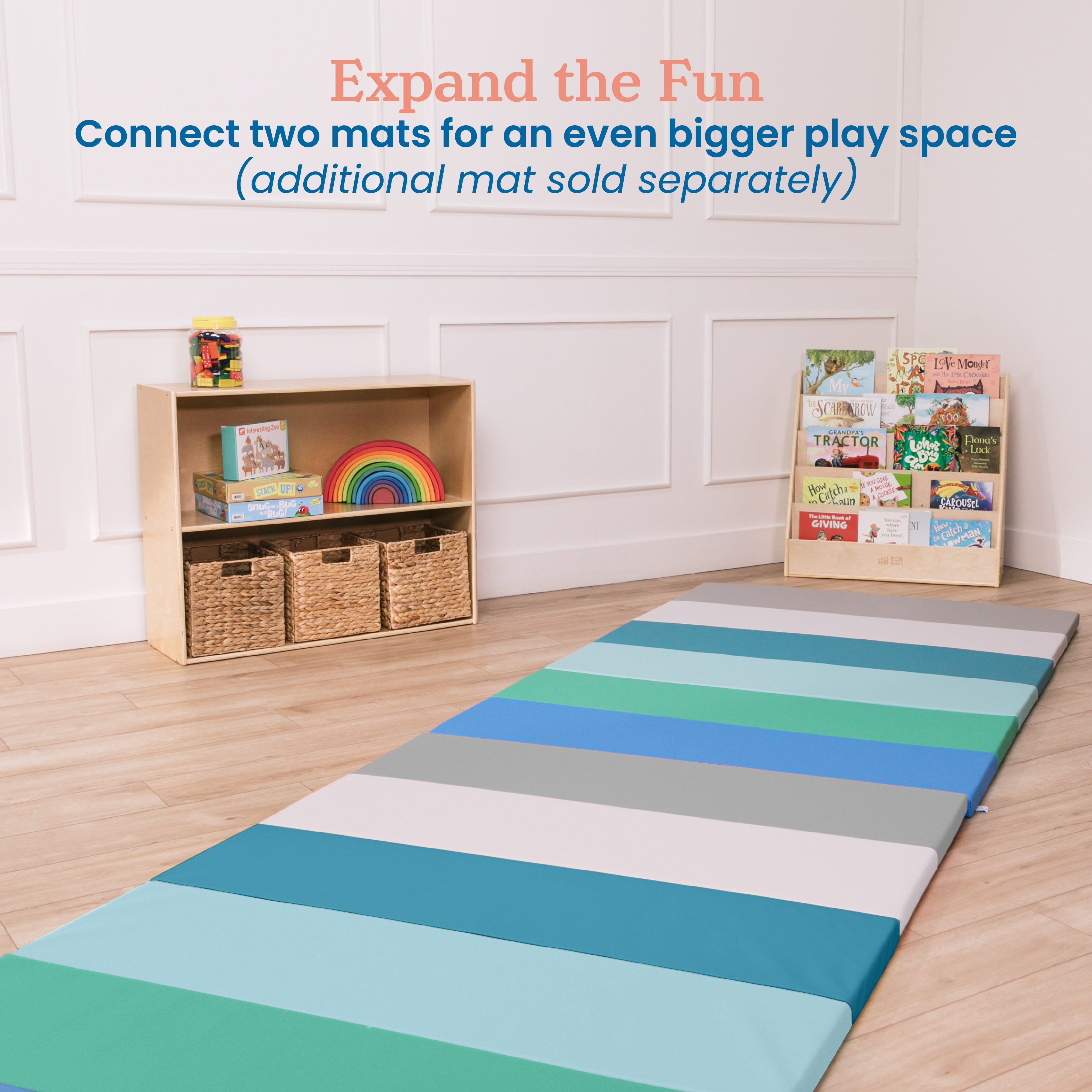 ECR4Kids SoftZone 6-Section Rainbow Runway Activity Mat, Folding Playmat, Contemporary