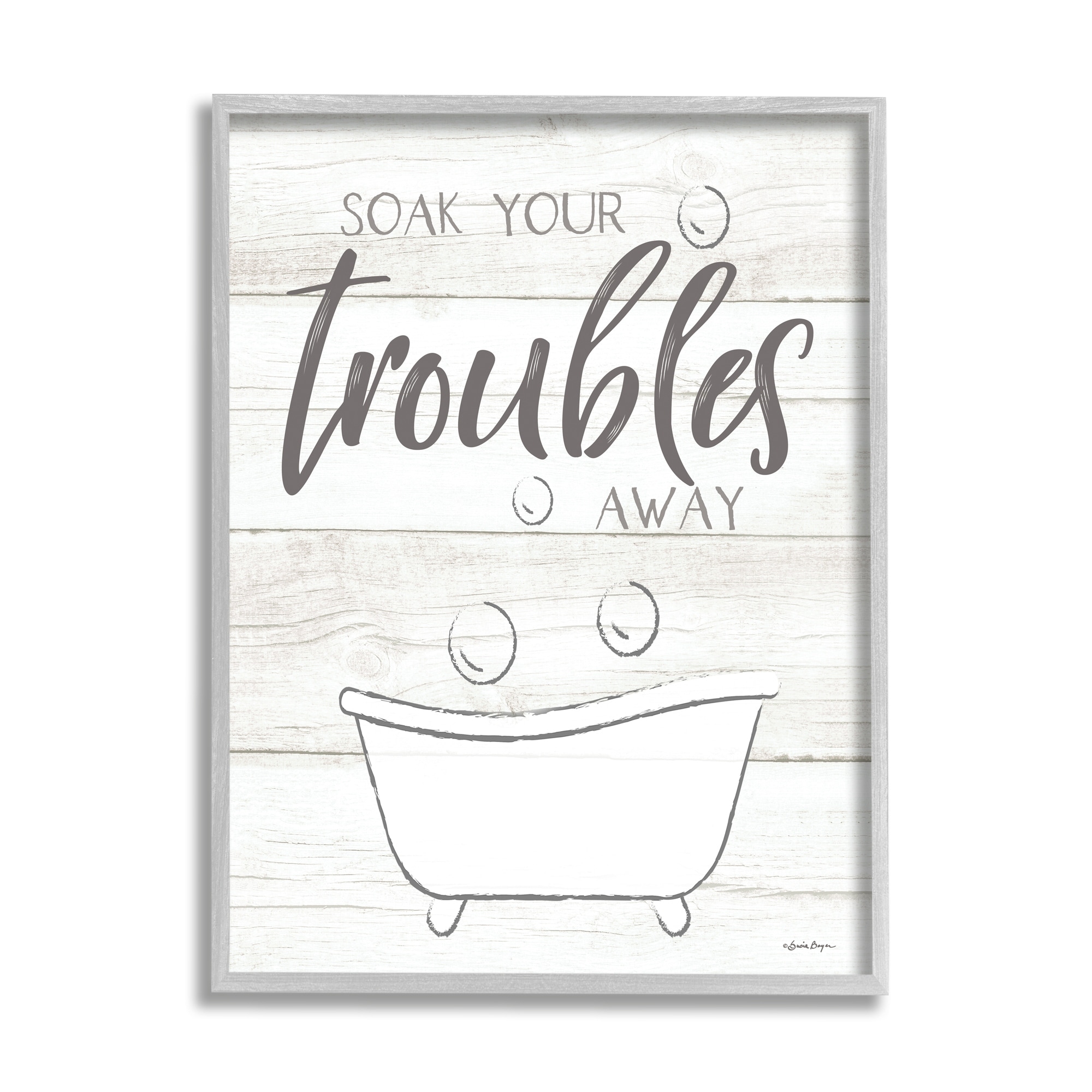 Stupell Industries Soak Your Troubles Away Bathroom Quote Grain Design , 16 x 20, Design by Susie Boyer