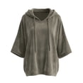 thumbnail image 4 of Lenpel Womens Hooded Shirts Fall Velvet 3/4 Sleeve Solid Color Pullover Tops Oversized Casual Trendy Drawstring Tops Fall Clothes(Gray,Small), 4 of 7